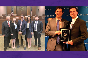 2 photos of a group of students holding awards