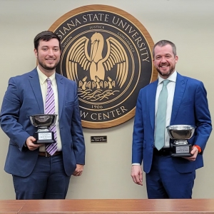 LSU Law students Connor McCain and Chad Thornton won the Fall 2021 Ira S. Flory Mock Trial championship on Thursday, Oct. 7. 