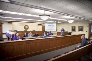 LSU President William Tate meets with LSU Law faculty and students