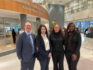 LSU Law Costello National Criminal Trial Competition team members Scott Wheat Jr. (from left to right), Angelle Boudreaux, Ananda Sherwood-Saul, and Caidyn Thompson at the George Mason University Antonin Scalia Law School in Washington, D.C.