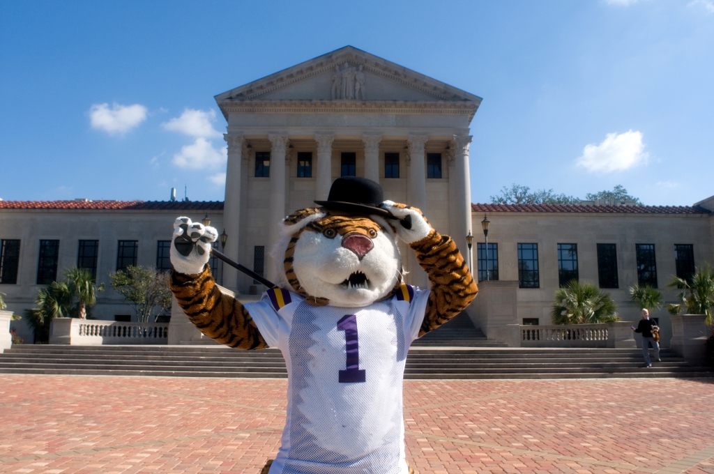 Mike the Tiger in front of Old Law Building